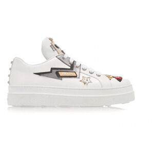 Prada Leather Robot Queen Patchwork Low Top Platform Sneaker White Women's EU 39